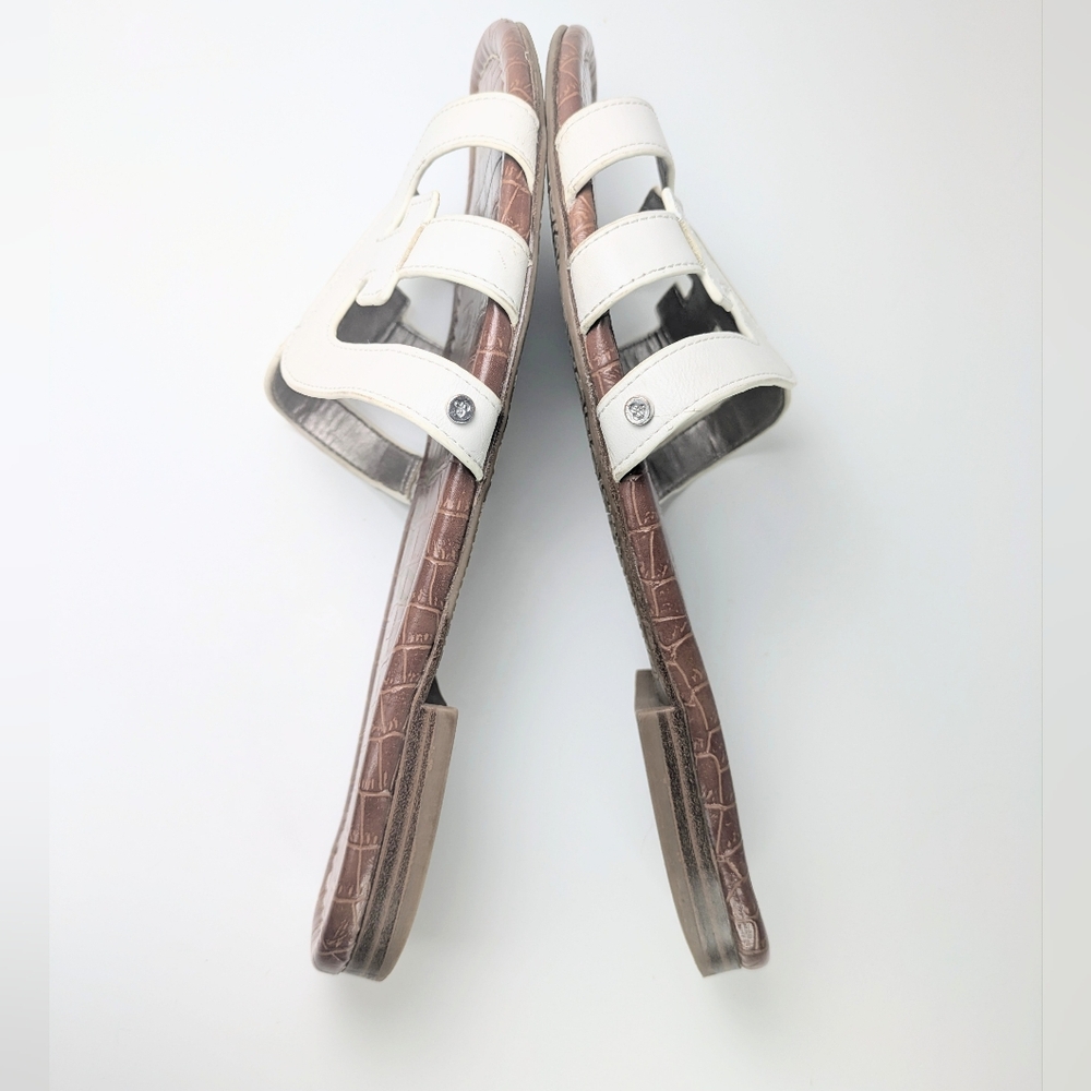 Sam Edelman White Leather Slide Sandals with Brown Footbed - Picture 5 of 16